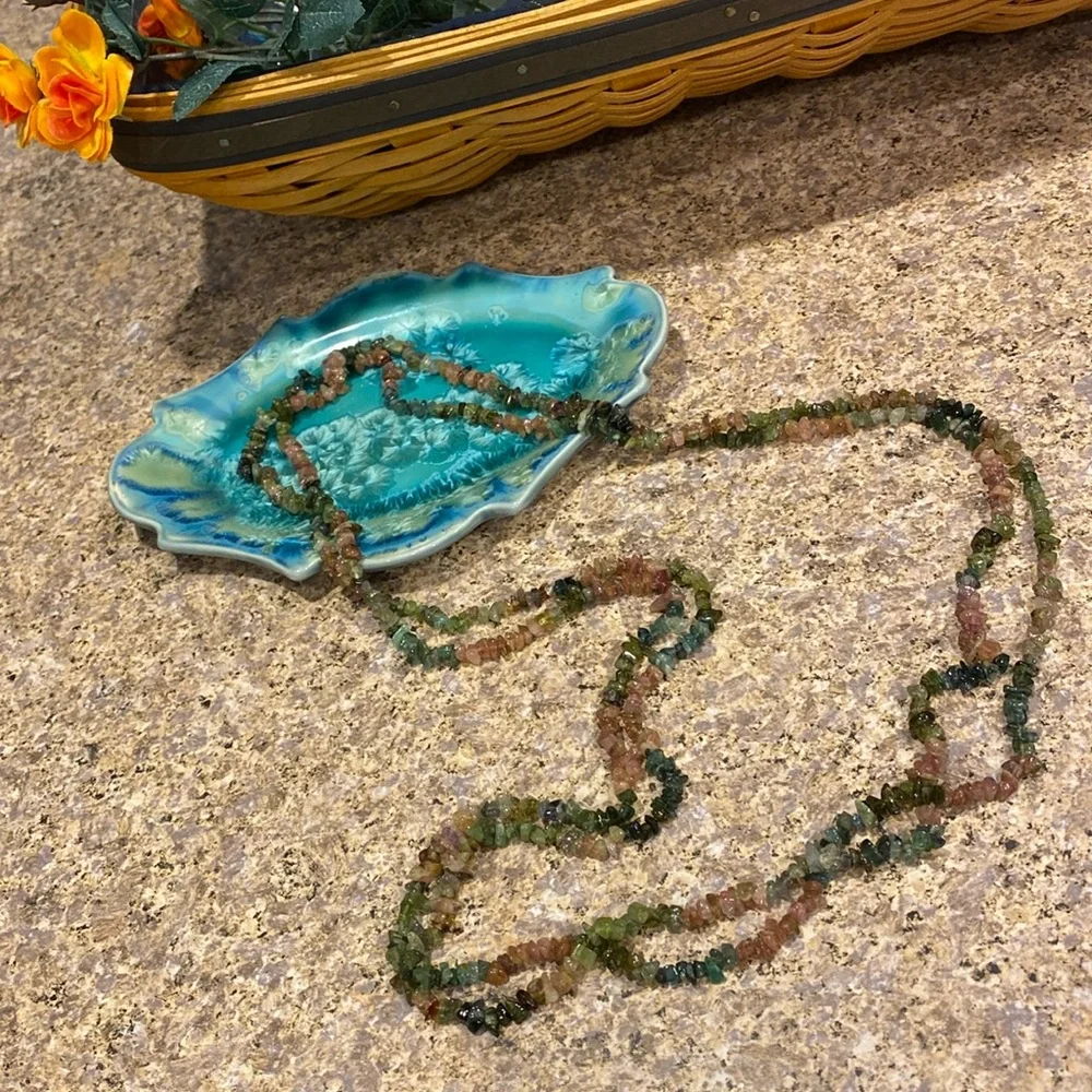 2 Vintage Tourmaline (?) Necklaces Multicolored Pink Green Watermelon Colors - Picture 3 of 11